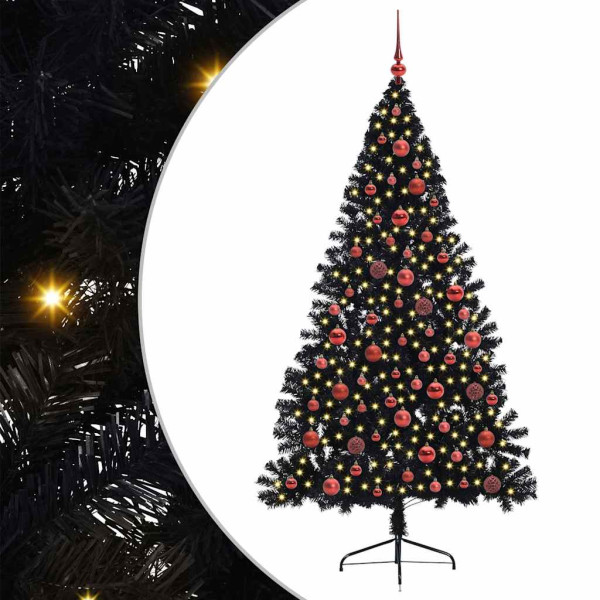 Árbol de Navidad Artificial Preiluminado Negro 180 cm PVC M 2