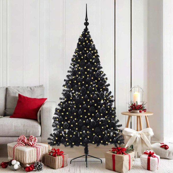 Árbol de Navidad Artificial Preiluminado Negro 180 cm PVC D