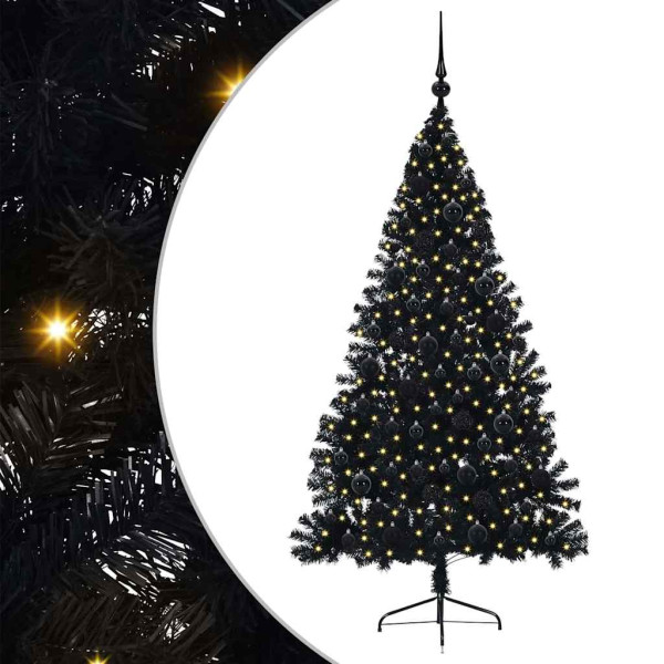 Árbol de Navidad Artificial Preiluminado Negro 180 cm PVC M 2