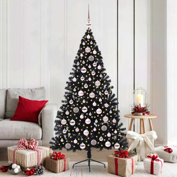 Árbol de Navidad Artificial Preiluminado Negro 180 cm PVC D