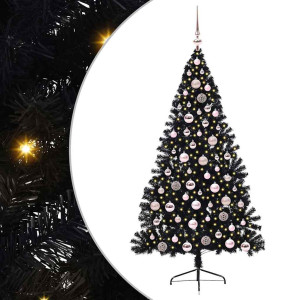 Árbol de Navidad Artificial Preiluminado Negro 180 cm PVC H