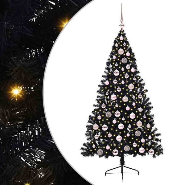 Árbol de Navidad Artificial Preiluminado Negro 180 cm PVC M 2