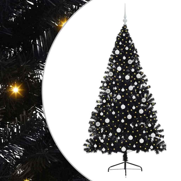 Árbol de Navidad Artificial Preiluminado Negro 180 cm PVC M 2