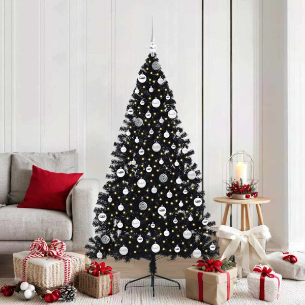 Árbol de Navidad Artificial Preiluminado Negro 180 cm PVC D