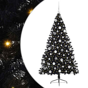 Árbol de Navidad Artificial Preiluminado Negro 180 cm PVC H