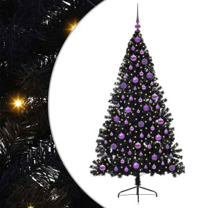 Árbol de Navidad Artificial Preiluminado Negro 180 cm PVC H