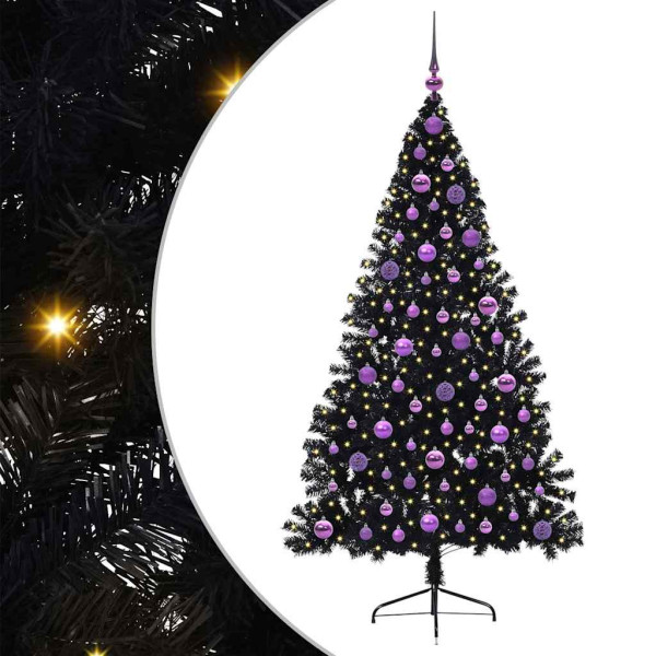 Árbol de Navidad Artificial Preiluminado Negro 180 cm PVC M 2