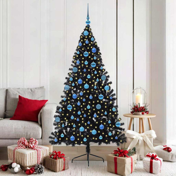 Árbol de Navidad Artificial Preiluminado Negro 180 cm PVC D