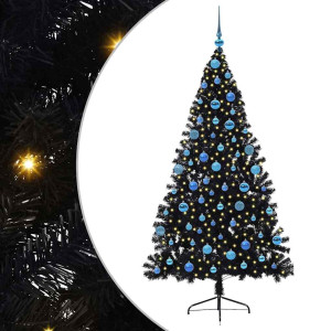 Árbol de Navidad Artificial Preiluminado Negro 180 cm PVC H
