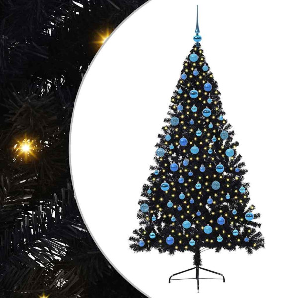 Árbol de Navidad Artificial Preiluminado Negro 180 cm PVC M 2