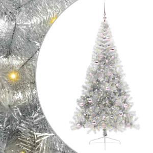 Árbol de Navidad Artificial Preiluminado Plateado 210 cm PET H