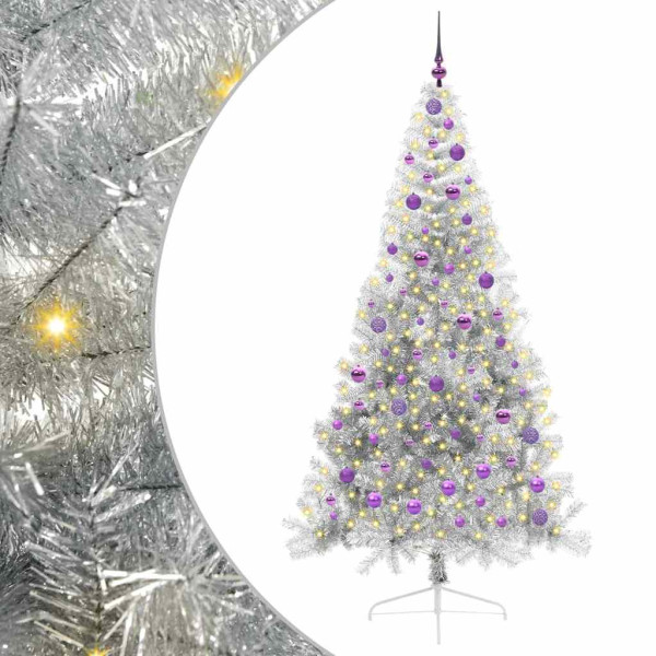 Árbol de Navidad Artificial Preiluminado Plateado 210 cm PET M 2