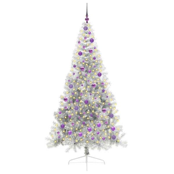 Árbol de Navidad Artificial Preiluminado Plateado 210 cm PET M 3
