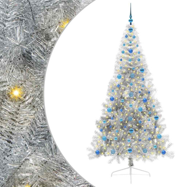 Árbol de Navidad Artificial Preiluminado Plateado 210 cm PET M 2