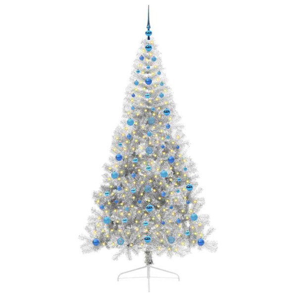 Árbol de Navidad Artificial Preiluminado Plateado 210 cm PET M 3