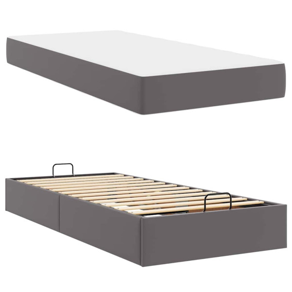 Estructura de cama con colchón Gris 90 x 200 cm Cuero sintético M 5