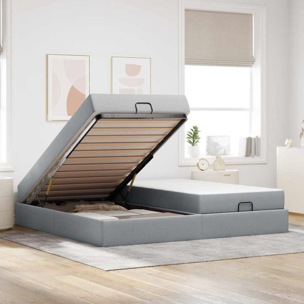 Estructura de cama Gris claro 200 x 200 cm tela M 4