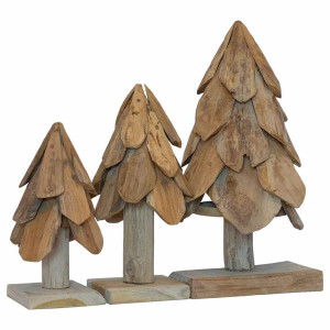 Árbol de Navidad con soporte 3 pcs Marrón Madera de teca maciza H
