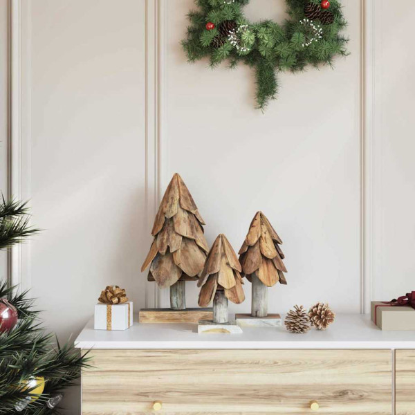 Árbol de Navidad con soporte 3 pcs Marrón Madera de teca maciza M 3