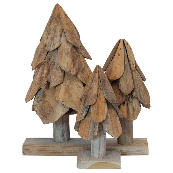 Árbol de Navidad con soporte 3 pcs Marrón Madera de teca maciza M 4