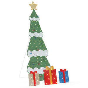 Árbol de Navidad iluminado con 3 cajas de regalo 2D blanca cálida H