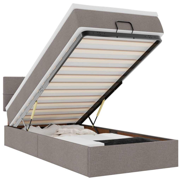 Estructura de cama otomana colchón tela gris pardo 80x200cm M 2