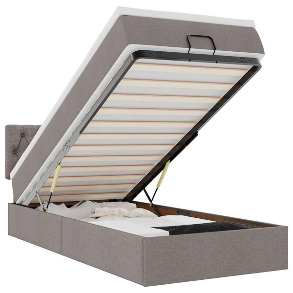 Estructura de cama otomana colchón tela gris pardo 80x200cm M 2