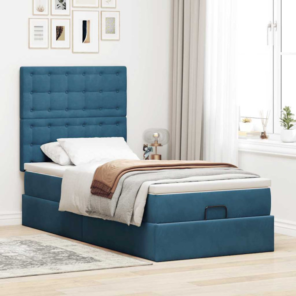 Estructura cama otomana colchones terciopelo azul oscuro M 3