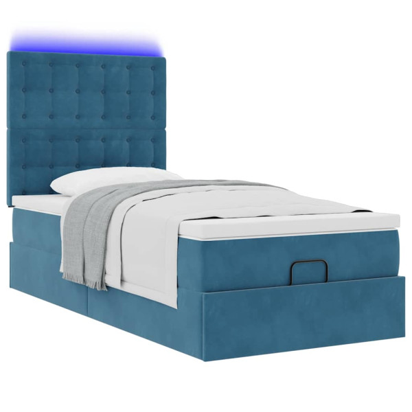 Estructura cama otomana colchones terciopelo azul oscuro M 4