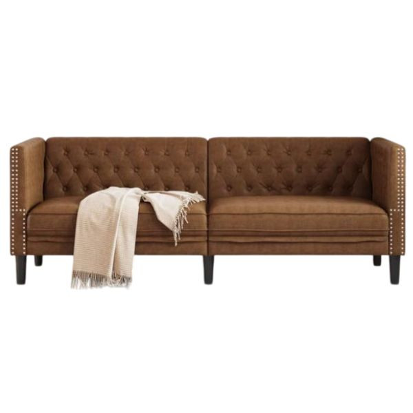 Sofá Chesterfield de 2 plazas piel de ante sintético marrón D