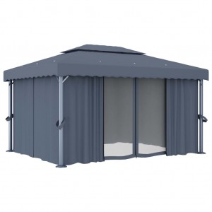 Gazebo com cortina 4x3 m alumínio antracite H