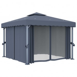 Gazebo com cortina 3x3 m alumínio antracite H