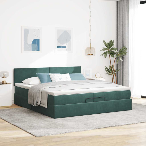 Estructura de cama otomana con colchón verde oscuro 200x200 cm M 3