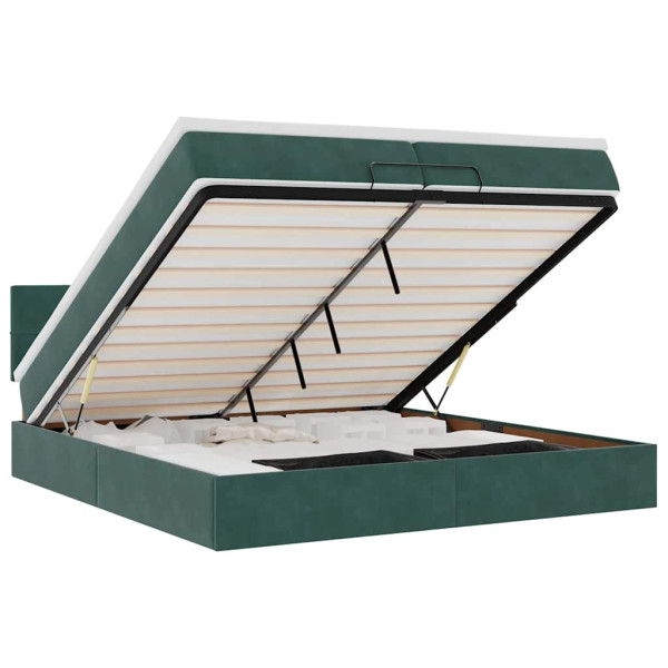 Estructura de cama otomana con colchón verde oscuro 200x200 cm M 2
