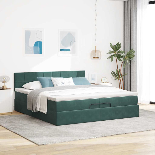 Estructura de cama otomana con colchón verde oscuro 200x200 cm M 3