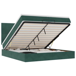 Estructura de cama otomana colchones terciopelo verde oscuro H