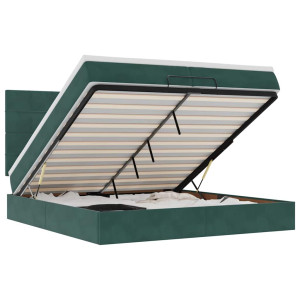 Estructura de cama otomana colchones terciopelo verde oscuro H