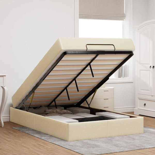 Estructura de cama con colchón Crema 120 x 190 cm tela M 4