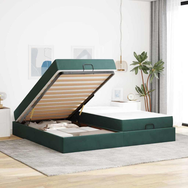 Estructura de cama Verde oscuro 200 x 200 cm Terciopelo M 4