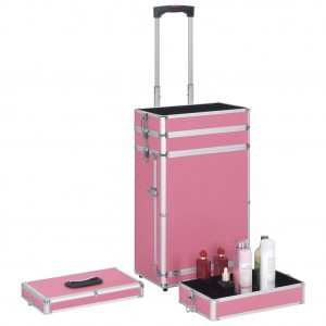 Maletín trolley de maquillaje de aluminio rosa H