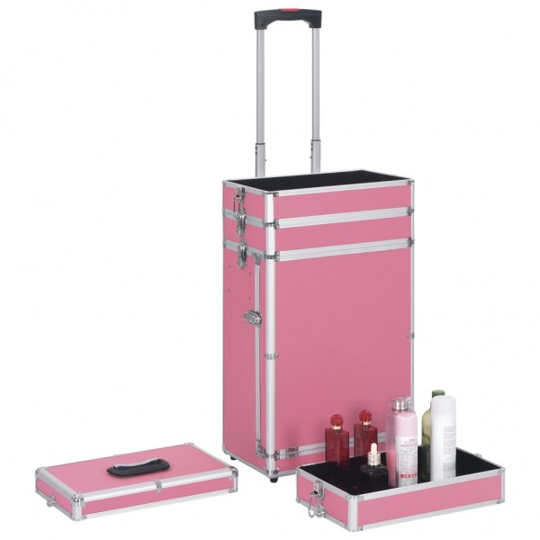 Maletín trolley de maquillaje de aluminio rosa M 2