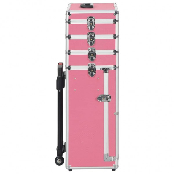 Maletín trolley de maquillaje de aluminio rosa M 4
