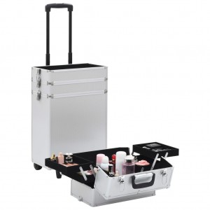Maletín trolley de maquillaje de aluminio plateado H