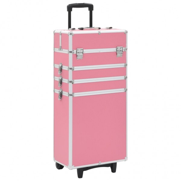 Maletín trolley de maquillaje de aluminio rosa D