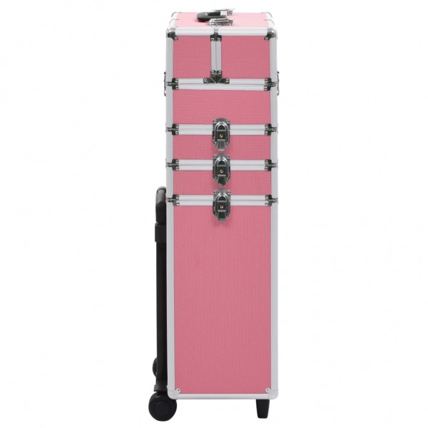 Maletín trolley de maquillaje de aluminio rosa M 4