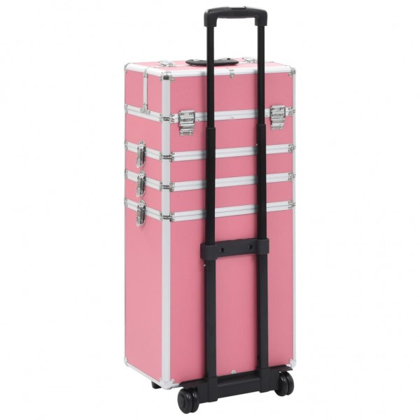 Maletín trolley de maquillaje de aluminio rosa M 5
