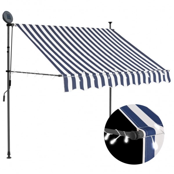 Toldo manual retráctil con LED azul y blanco 150 cm D