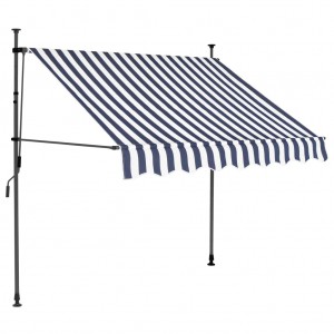 Toldo retrátil manual com LED 150 cm azul e branco H