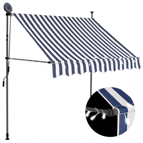 Toldo manual retráctil con LED azul y blanco 200 cm D