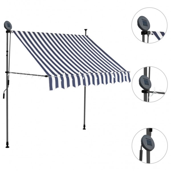 Toldo retrátil manual com LED 200 cm azul e branco M 3
